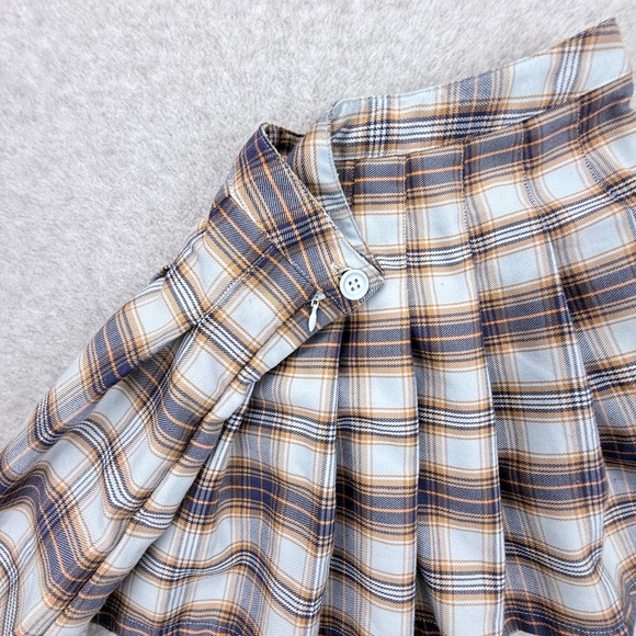 Forever 21 Plaid Pleated Mini Skirt Women Size S Blue Orange Preppy Schoolgirl - Picture 4 of 6